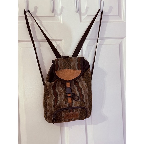 Pendleton Woolen Mills Backpack Mini Tapestry Drawstring Brown Accent - Picture 1 of 15